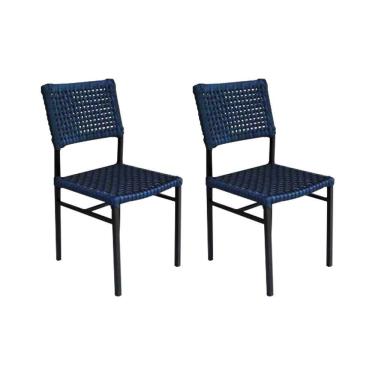 Imagem de Kit 2 Cadeiras França Corda Náutica Base Em Alumínio Preto-azul Marinho - Cor: Azul