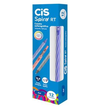 Imagem de Caneta Esferográfica CIS Spiro RT 0.7mm – Azul, Caixa com 12 Unidades - Retrátil, Ponta Agulha, Escrita Suave