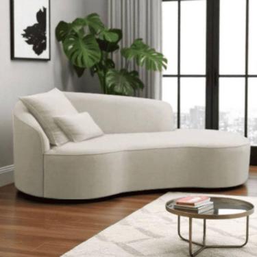 Imagem de Divã Recamier Sofá Curvo Sala De Tv E Estar Recepção Inglaterra 200cm Lado Direito Linho Bege- Mabe Magazine