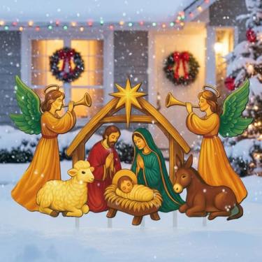 Imagem de Vercraft Presépio grande de metal de 0,9 m, estaca de jardim ao ar livre, decorações de Natal à prova d'água, decoração de presépio de família sagrada para Natal, férias, gramados, jardim, decoração