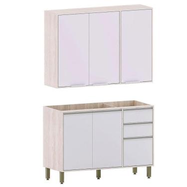 Imagem de Kit Armário Aéreo E Balcão Para Pia De Cozinha 120 Cm Atenas Cinza Cristal