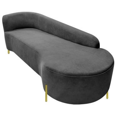 Imagem de Divã Recamier Orgânico França 220cm Lado Dir Pés Metal Dourado Linho Cor Cinza Escuro