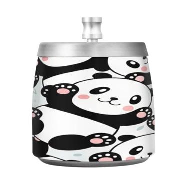 Imagem de Qilmy Cinzeiro de aço inoxidável fofo de panda com tampa - Cinzeiro de cigarro à prova de vento sem cheiro sem fumaça para casa, escritório, carro, pátio, varanda (uso interno e externo)