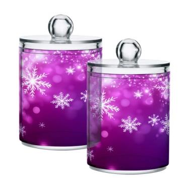 Imagem de Qilmy Dreamy Floco de neve roxo suporte Qtip pacote com 2, frascos de boticário de 400 ml, vasilha organizadora de banheiro para cotonetes, bolas de algodão, almofadas de maquiagem, fio dental, sais