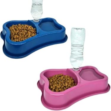 Imagem de Comedouro Duplo Pet com Bebedouro Automático Anti-Formiga para Cães e Gatos Compatível com Garrafa PET(Kit Rosa + Azul)