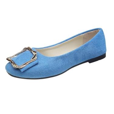 Imagem de Sapatos rasos femininos modernos com detalhe de fivela material de malha macia primavera calçados casuais em vários tamanhos para várias atividades, Azul-claro celeste, 36