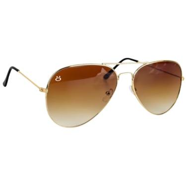 Imagem de Óculos de Sol Masculino Aviador Dourado Metal Proteção UV Hastes em Acetato com Case Premium