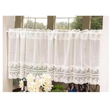 Imagem de Cortinas brancas de renda transparente com bordado floral de bolinhas, tule costurado para cozinha, janela pequena, vintage, voile de fazenda