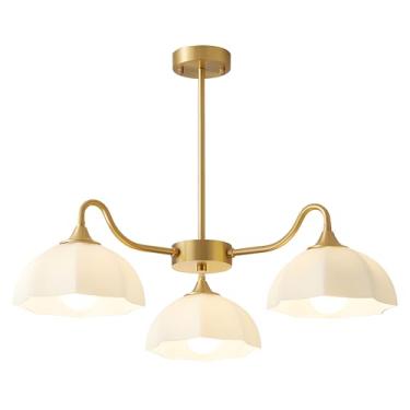 Imagem de Magiroz Lustres Sputnik Modernos de Meados do Século 3 Luzes Retro Dourado Leite Vidro Lustre Pingente Luminária Nórdica Cerâmica Branca Cozinha Ilha Luzes Penduradas Sala de Jantar Lâmpada de Teto