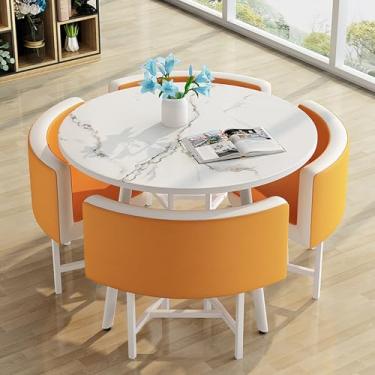 Imagem de Conjunto de mesa e cadeiras que economizam espaço, conjunto de mesa de cozinha redonda de couro, combinação de mesa de recepção e cadeira, com 1 mesa e 4 cadeiras, para sala de estar, cozinha, sala de