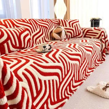 Imagem de Capa de sofá elástica, capa de sofá lavável, resistente a arranhões, resistente a arranhões e fácil instalação – ideal para uso doméstico com gatos, cães e crianças - vermelho | 180 x 380 cm