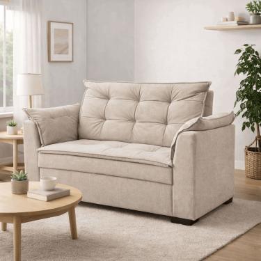 Imagem de Sofá 2 Lugares 140 Cm Namoradeira Sala Confortável Requinte Recepção Linho linho Bege