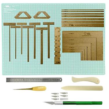 Imagem de Base Mesa de Corte Tiffany Kit Scrapbook Encadernação Réguas e Gabaritos em Mdf WireO (Estilete Verde)