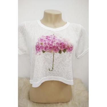 Imagem de Cropped Camiseta Curtaguarda Chuva Flores Com Pedrarias - Tah Bonita