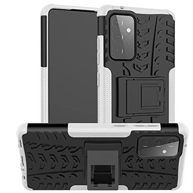 Imagem de Capa protetora de telefone compatível com Samsung Galaxy A72, TPU + PC Bumper híbrido capa robusta de grau militar, capa de telefone à prova de choque com suporte (cor: branco)