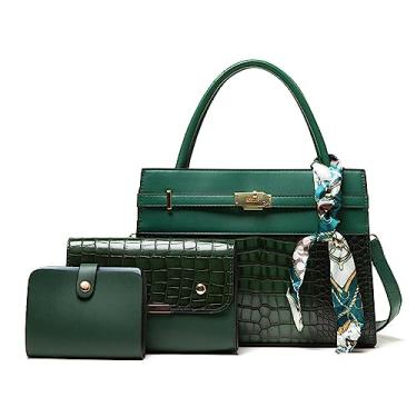 Imagem de Bolsa feminina elegante de couro com estampa de crocodilo com 3 peças, moda feminina, alça superior, bolsa transversal, Verde