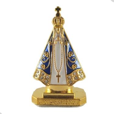 Imagem de Miniatura Imagem Nossa Senhora Aparecida Para Painel de Carro Metal Dourada Com Strass Autocolante 5cm Heróis do Céu
