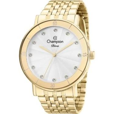 Imagem de Relógio CHAMPION KIT feminino branco dourado strass CN29703W