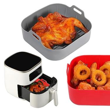 Imagem de Foopama Air Fryer Silicone Liners, Pot 2 Pcs Reusable Non-Stick Air Fryer Basket Bowl Fit 3-6QT Air fryer Baking Replacement of Flammable Parchment Paper(Square, 7.5 Inch)
