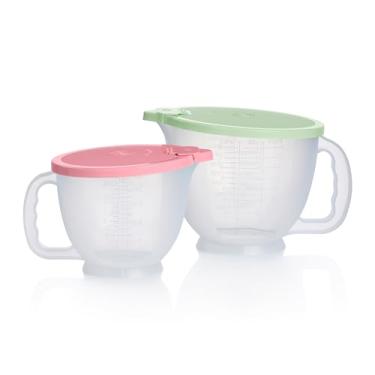 Imagem de Tupperware Conjunto clássico de jarra Mix-N-Store em verde menta e rosa doce - pode ser lavado na lava-louças e livre de BPA - (2 tigelas + 2 tampas)