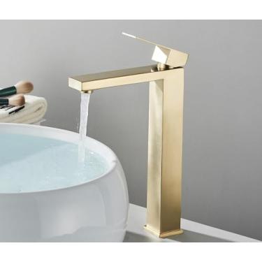 Imagem de Preto fosco torneira da bacia do banheiro ouro deck montar misturador de água fria pia estilo simples único furo torneiras pia do banho guindaste, escova ouro alto