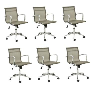 Imagem de Conjunto 6 Cadeiras de Escritório Presidente Giratória Sevilha Baixa Tela Rivatti Dourado