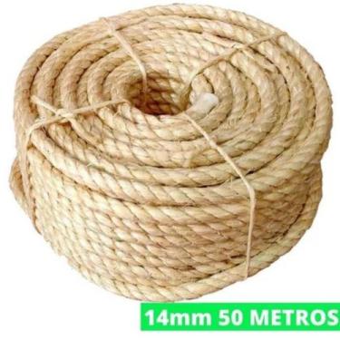 Imagem de Corda Sisal 14mm 50 Metros Rasada Arranhador D Gato Decoração - Fits L