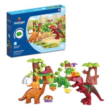 Imagem de Brinquedo Infantil Bloco de Montar Grande Mundo Dinos 40 Peças Xalingo
