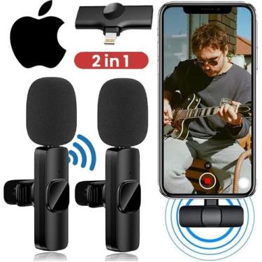 Imagem de Microfone Lapela Sem Fio Duplo Para IOS Lightning Profissional Celular
