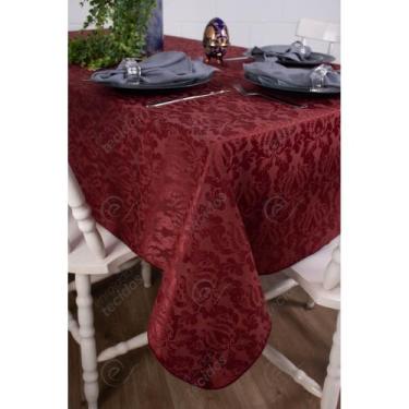 Imagem de Toalha de Mesa Quadrada em Tecido Jacquard Vinho Marsala Adamascado Tr