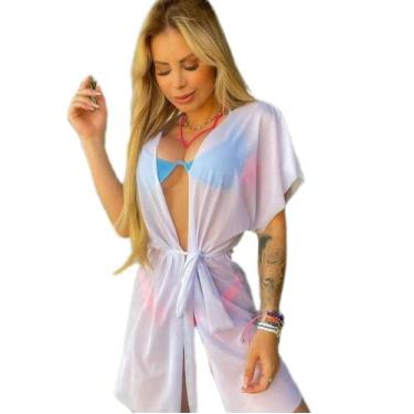 Imagem de Saída de praia Kimono  pareô transparente Camisetão - RAYS MODAS, Bran
