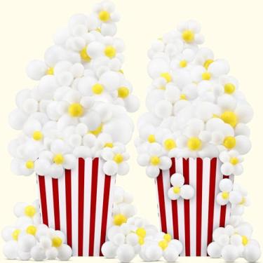 Imagem de Silipull Conjunto de 2 caixas gigantes de pipoca, 335 peças, caixas 3D com cubo de balão e clipe de flor, suporte grande de exibição de pipoca de papelão para festa temática de cinema, noite,