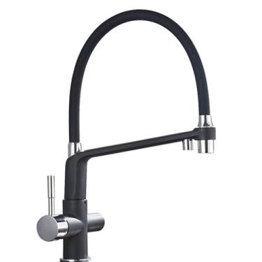 Imagem de Torneira de cozinha com filtro, ouro escovado, 360, giratória, torneiras de água pura para cozinha, preta, torneira misturadora de purificação de água, cromada preta