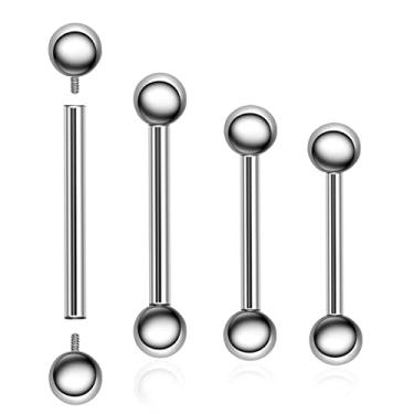 Imagem de ZYTAIJEW 4 peças 16G 6 mm/8 mm/10 mm/12 mm G23 titânio roscado internamente 3 mm bola bico língua escudo anel barra piercing joia, Titânio, Sem Pedra Preciosa