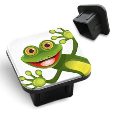 Imagem de Tnomchey Capa de engate de sapo de 5 cm Happy Green Frogs Smile Watching Merry Greater Eye Tow Receiver Tube Plug Cap Curt Tail Recetor Tampa de Banheira Acessórios de Engate de Reboque Universal para