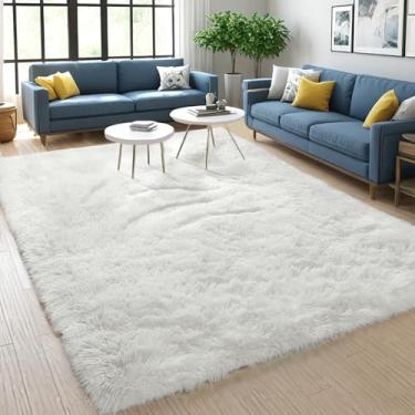 Imagem de POEMLAND Tapetes de área 8 × 10 macios para sala de estar, tapete macio e felpudo para quarto, branco para uso interno, antiderrapante, para quarto, crianças, meninos, meninas, dormitório, berçário