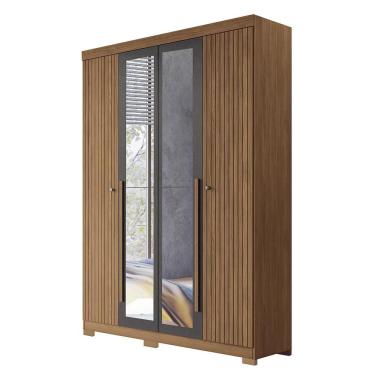 Imagem de Guarda Roupa Solteiro Buriti Ripado 4 Portas com Espelho e Pés - Santos Andirá Jatobá/Grafite