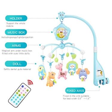 Imagem de Caterbee Baby Mobile para berço, brinquedos de berço com música e luzes, controle remoto, lâmpada, projetor para embalar e brincar, para idades 0 + me