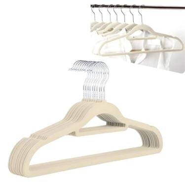 Imagem de Kit de Cabides Slim em Veludo, 10 Peças, Organizador de Roupas (Bege)