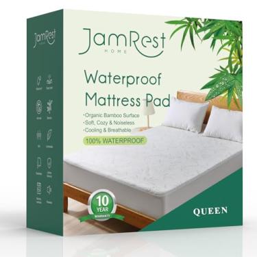 Imagem de Protetor de colchão impermeável de bambu, tamanho queen, capa de colchão respirável refrescante, capa de colchão com bolso profundo que estica até 53 cm, capa de cama macia e silenciosa