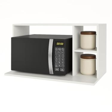 Imagem de Suporte para Micro-ondas de Parede 80cm Branco com Prateleiras para Armazenamento 2 Nichos Laterais