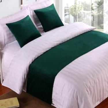 Imagem de Cachecol de corredor de cama de hotel, colcha de veludo, lenços de cama confortáveis para pés da cama, protetor de cama macio, protetor de cama moderno, almofada de cauda, faixa-verde 2||King 19,7 x