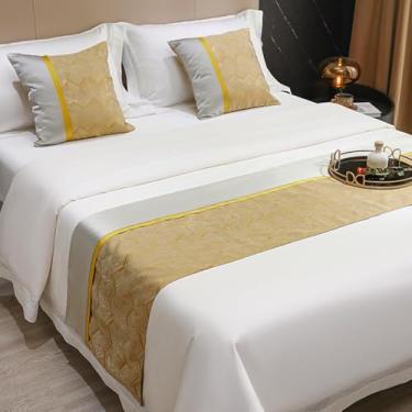 Imagem de Corredor de cama para pé da cama hotel cachecol macio confortável quarto colcha protetor moda padrão onda decoração capa de cama luxo toalha de cama ouro ||50 x 210 cm (cama de 1,5 m)