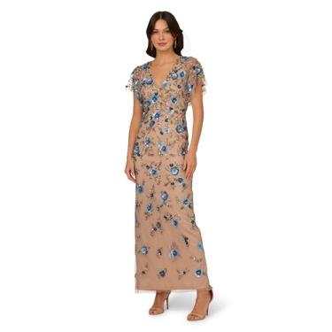 Imagem de Adrianna Papell Vestido feminino com coluna, de malha, Mercúrio/Nude, 42