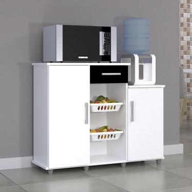 Imagem de Fruteira 2 Portas 1 Gaveta Com 2 Cestos Removíveis Rock Magno Móveis Branco/Preto