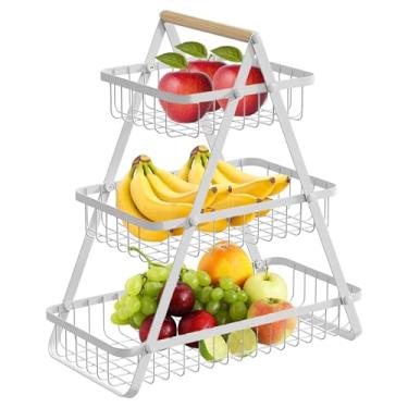 Imagem de Cesta de frutas, prateleiras de frutas-Prateleiras de frutas retangulares destacáveis ​​de 3 camadas com de | Decoração de bancada de cozinha para cozinha, sala de estar, casa, dormitór