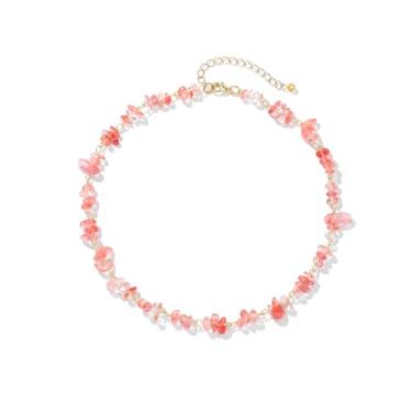 Imagem de Xalroco Gargantilha de pedra preciosa e pingente boho hippie para mulheres, colares de surfista com contas de pedra natural, banhado a ouro 14K, joia artesanal de verão e praia, Medium, Pedra natural