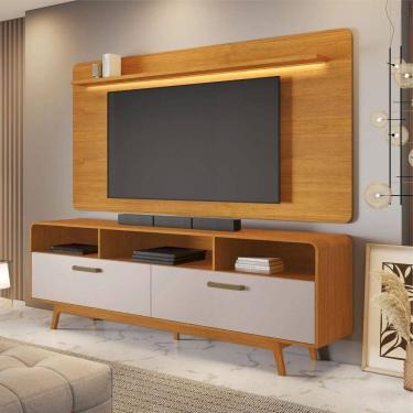Imagem de Rack Com Painel Cristal para Tv até 70" - Cinamomo/Off White - JCM Movelaria