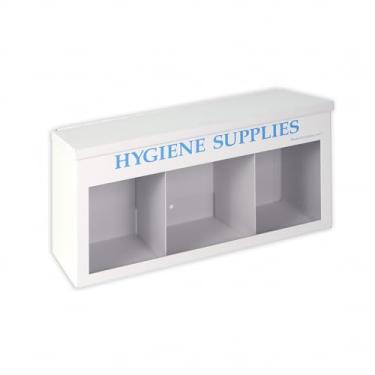 Imagem de Armário de suprimentos de higiene montado na parede – estrutura de aço, divisor ajustável, topo de fácil acesso – acabamento revestido com pó branco – feito nos EUA – ideal para escolas, escritórios e