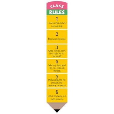 Imagem de AmazingSpark Pôster de regras de sala de aula pré-escolar, formato de lápis, pôsteres educativos para exibição de diretrizes expectativas para pré-escola, jardim de infância, quadro-negro, promove um
